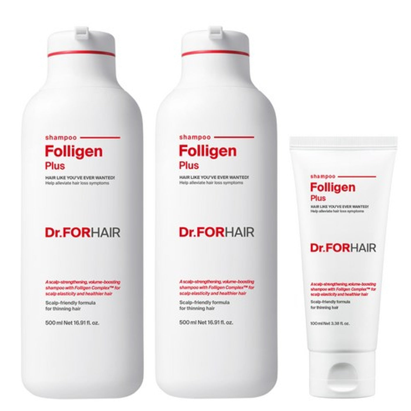 Dr.FORHAIR Folligen Plus Shampoo SET 500ml x 2P + 100ml - Korean hair care product