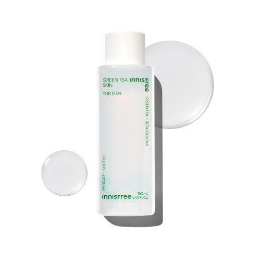 Innisfree Green Tea Skin For Men 150 ml: Toner osviežujúci a hydratujúci pleť, špeciálne navrhnutý pre mužskú pokožku, s extraktom zeleného čaju pre zdravý a svieži vzhľad.