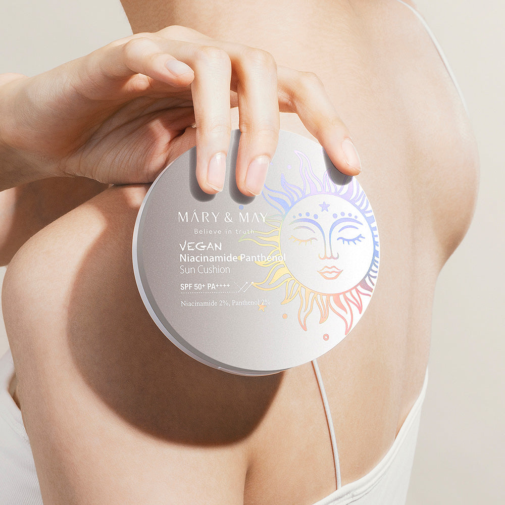MARY & MAY Веганский солнцезащитный кушон с ниацинамидом и пантенолом SPF50+ PA++++ 25g
