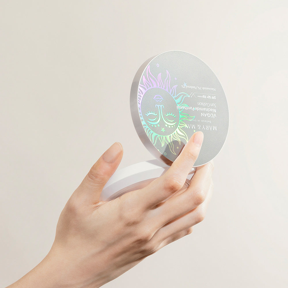 MARY & MAY Веганский солнцезащитный кушон с ниацинамидом и пантенолом SPF50+ PA++++ 25g