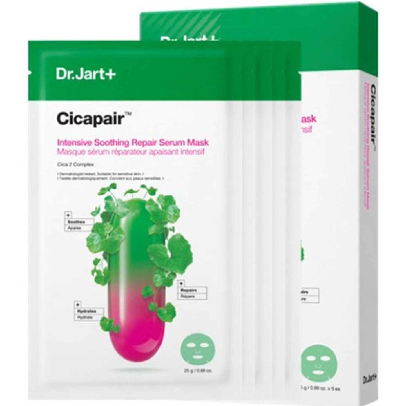 Dr.Jart+ CICAPAIR™ SENSITIVE SKIN SERUM FACE MASK FOR REDNESS (5 Sheets) - Korean skincare product