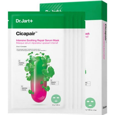 Dr.Jart+ CICAPAIR™ SENSITIVE SKIN SERUM FACE MASK FOR REDNESS (5 Sheets) - Korean skincare product