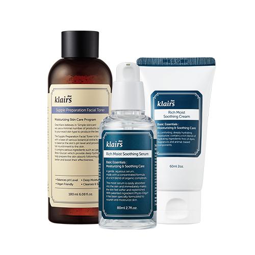 KLAIRS BASIC &amp; BEST SET (Tónico 180ml + Sérum 80ml + Crema calmante 60ml)
