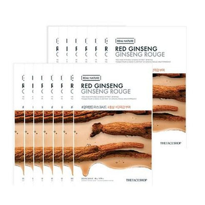 THE FACE SHOP REAL NATURE Face Mask #Red Ginseng (20g X 10ea) with ginseng for vitality and anti-aging