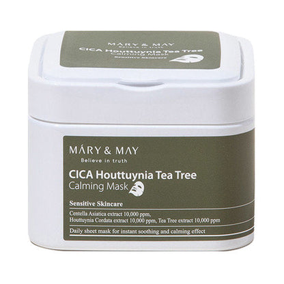 [MARY &amp; MAY] Mascarilla calmante de árbol de té Houttuynia de CICA, 30 hojas
