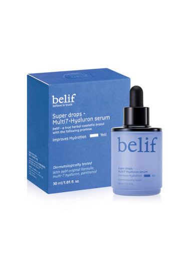 belif Super Drops Multi7-Hyaluron Serum 30ml with hyaluronic for deep hydration