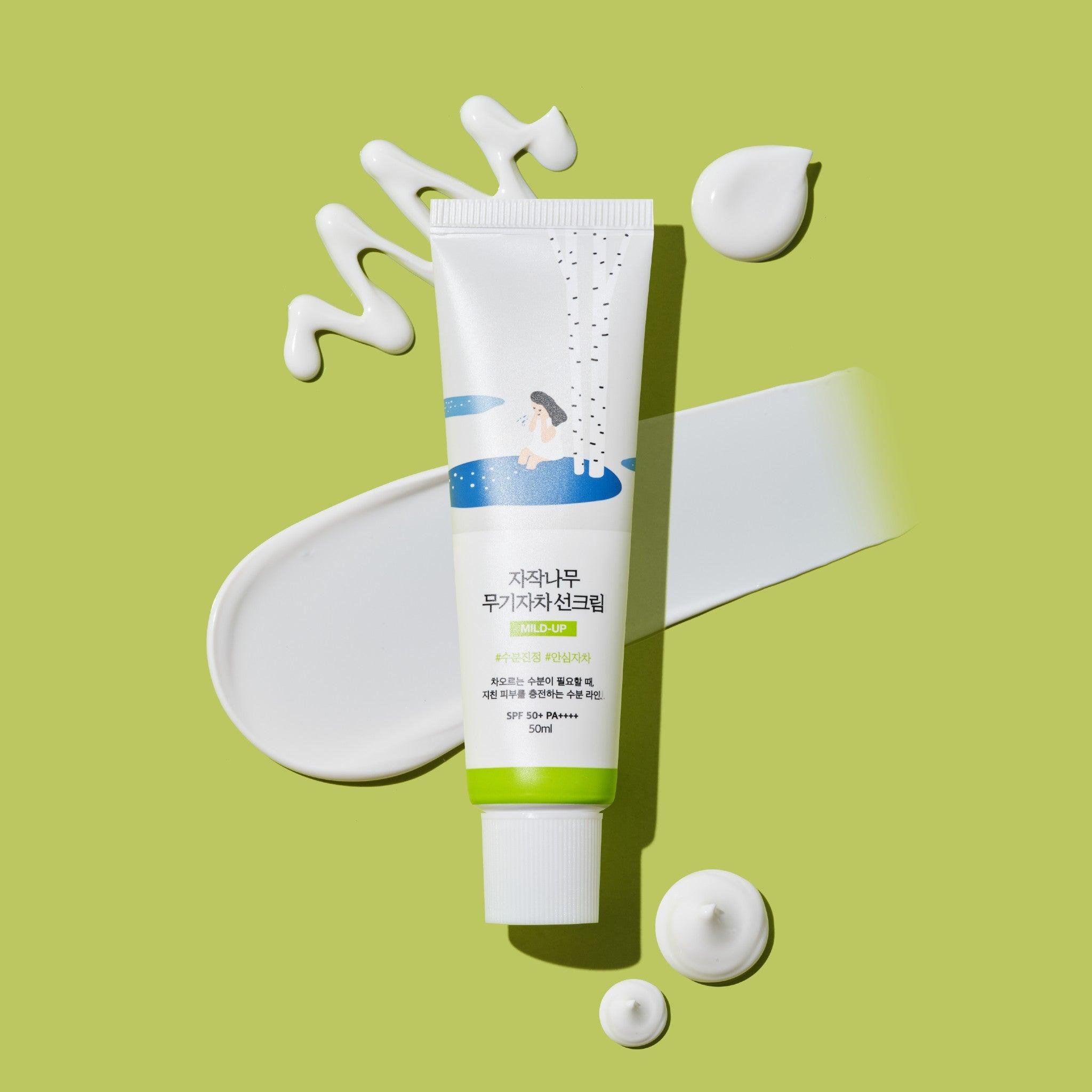 Protector solar hidratante Mild-Up de Round Lab Birch, 50 ml (FPS 50+ PA++++)
