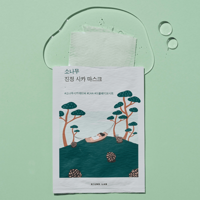 Round Lab Pine Calming Cica Sheet Mask 10pcs with fermented for improved absorption and brightness