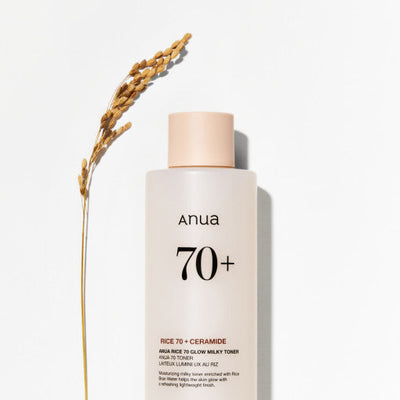 Anua Rice 70 Glow Milky Toner 250ml with niacinamide for bright skin and minimized pores