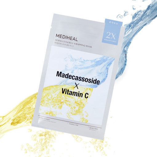 Mascarilla envolvente Derma Synergy de MEDIHEAL, 10 unidades, con madecassoside y vitamina C