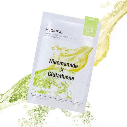 Mascarilla envolvente Derma Synergy de MEDIHEAL, 10 unidades, niacinamida y glutatión