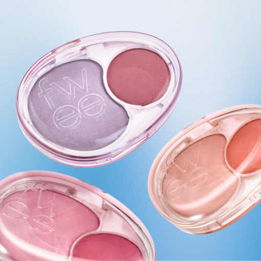 fwee Mellow Dual Blusher: blushers com duas tonalidades que proporcionam um acabamento natural e radiante. A textura suave desliza facilmente, criando um efeito de frescura e luminosidade na pele. Perfeito para um look delicado e versátil ao longo do dia.