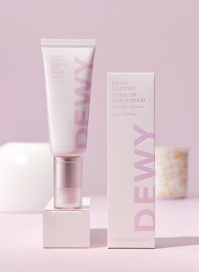 THE FACE SHOP Dewy Lasting Tone UP Sun Cream SPF50+ PA+++ 35ml with niacinamide for bright skin and minimized pores