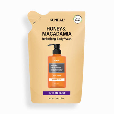 KUNDAL HONEY & MACADAMIA Refreshing Body Wash (Refill) 400ml #WHITE MUSK with aloe for hydration and soothing