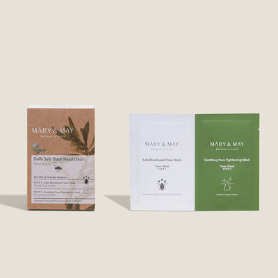 [MARY & MAY] Daily Safe Black Head Clear Nose Mask [Step1 3.5g+Step2 3.5g] X 10pcs with centella for soothing and repair