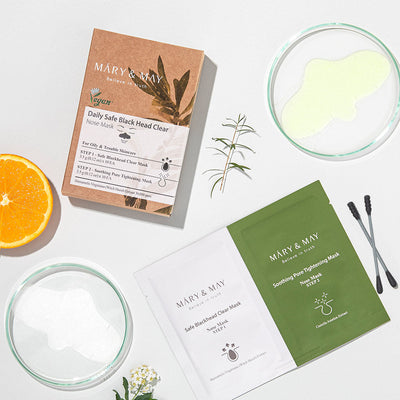 [MARY & MAY] Daily Safe Black Head Clear Nose Mask [Step1 3.5g+Step2 3.5g] X 10pcs with centella for soothing and repair