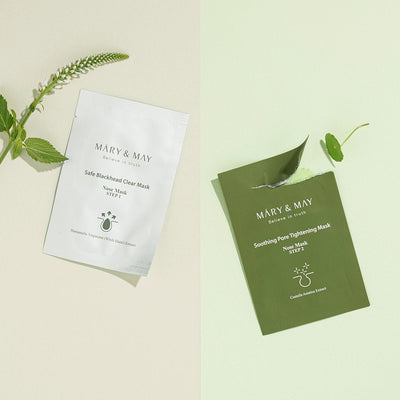 [MARY & MAY] Daily Safe Black Head Clear Nose Mask [Step1 3.5g+Step2 3.5g] X 10pcs with centella for soothing and repair