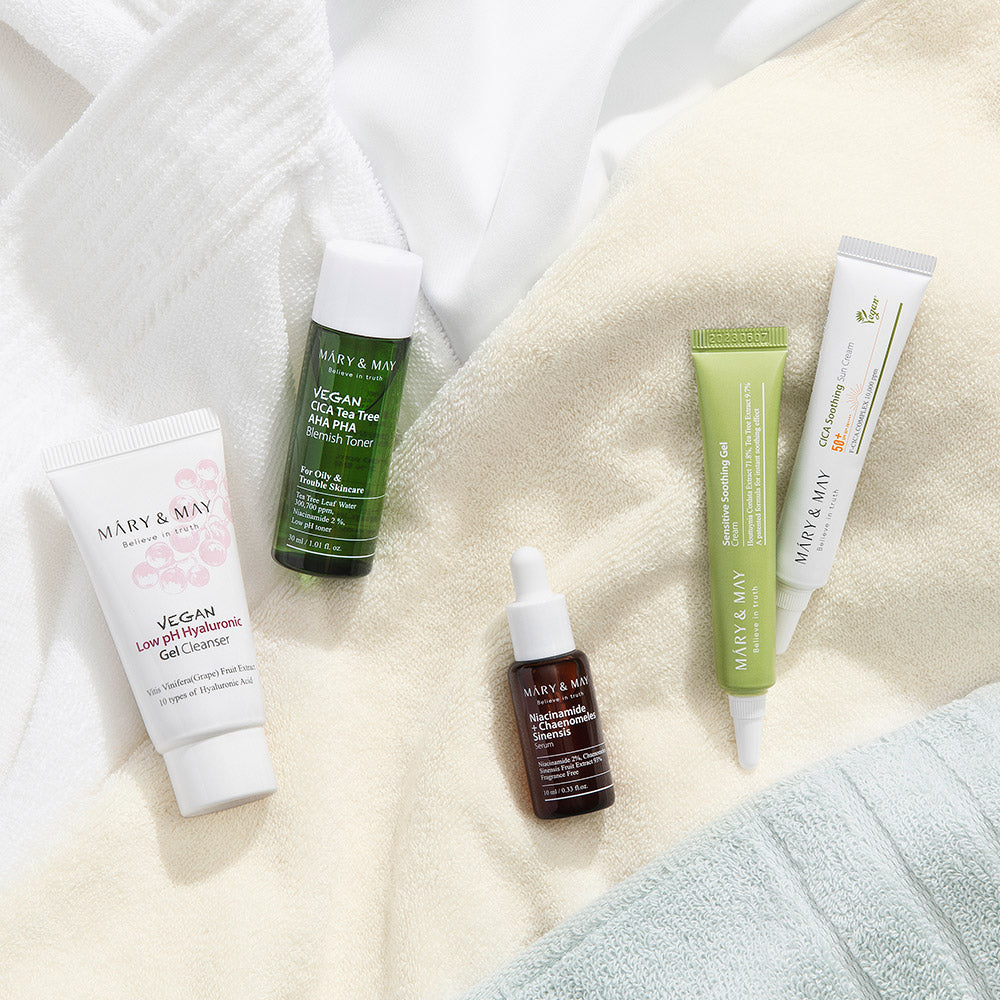 [MARY &amp; MAY] Kit de voyage apaisant pour les troubles (5 pièces)