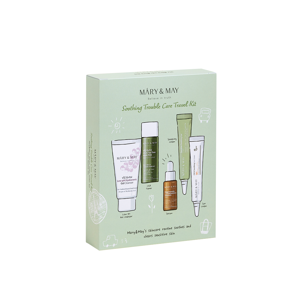 [MARY &amp; MAY] Kit de voyage apaisant pour les troubles (5 pièces)