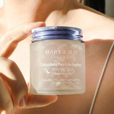 [MARY & MAY] Vegan Calendula Peptide Ageless Sleeping Mask 110g with peptide for anti-wrinkle and firmness