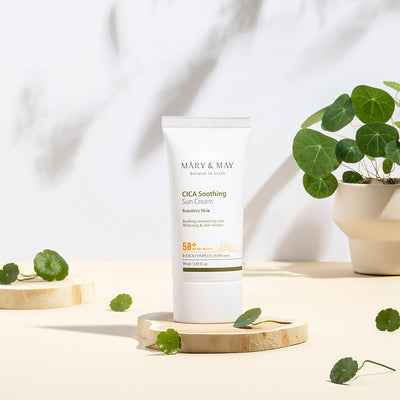 [MARY & MAY] Vegan CICA Soothing Sun Cream SPF50+ PA++++ 50ml with centella for soothing and repair
