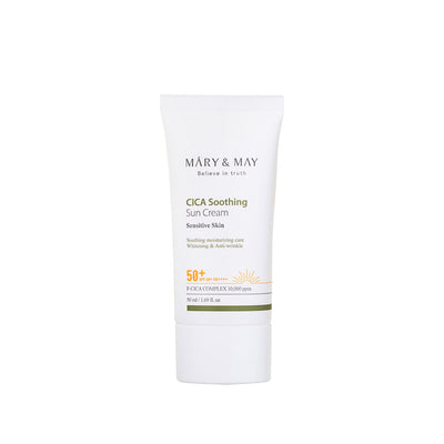 [MARY & MAY] Vegan CICA Soothing Sun Cream SPF50+ PA++++ 50ml with fermented for improved absorption and brightness