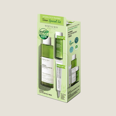 [MARY & MAY] Vegan CICA Tea Tree Toner Special Set (200ml+30ml+Eye cream 12g) with centella for soothing and repair