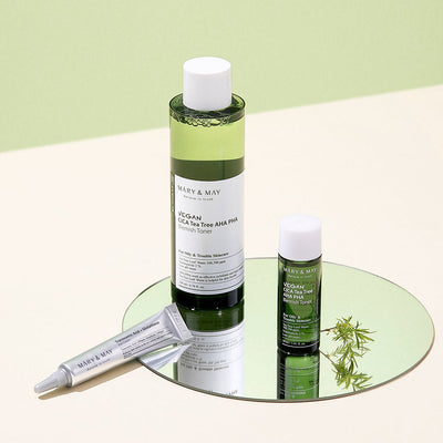 [MARY & MAY] Vegan CICA Tea Tree Toner Special Set (200ml+30ml+Eye cream 12g) with pha for gentle exfoliation and hydration