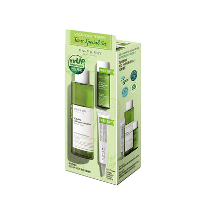 [MARY & MAY] Vegan CICA Tea Tree Toner Special Set (200ml+30ml+Eye cream 12g) with centella for soothing and repair