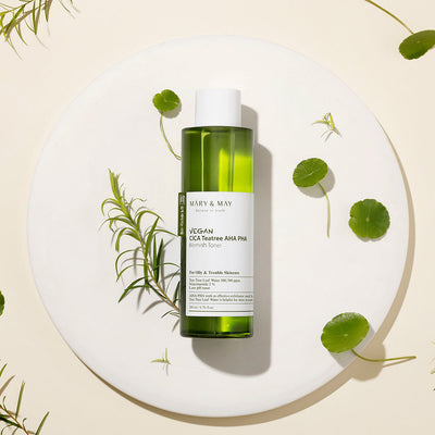 [MARY & MAY] Vegan CICA Tea Tree Toner Special Set (200ml+30ml+Eye cream 12g) with pha for gentle exfoliation and hydration