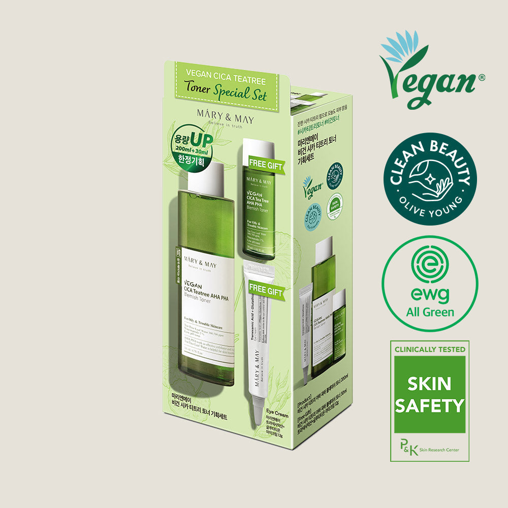 [MARY & MAY] Vegan CICA Tea Tree Toner Special Set (200ml+30ml+Eye cream 12g)