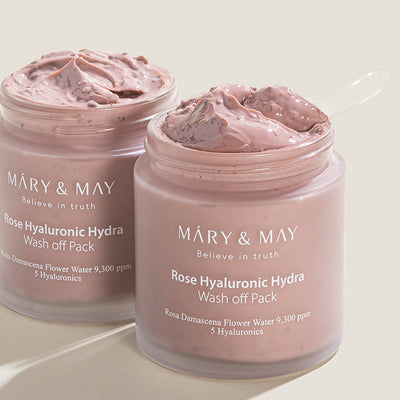 [MARY & MAY] Vegan Rose Hyaluronic Hydra Wash off Pack 125g with hyaluronic for deep hydration