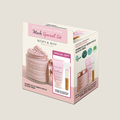 [MARY & MAY] Vegan Rose Hyaluronic Mask Special Set (125g+30g) with hyaluronic for deep hydration