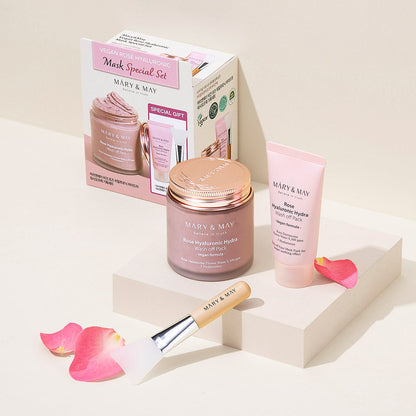 [MARY &amp; MAY] Set especial de mascarilla vegana con ácido hialurónico y rosa (125 g + 30 g)