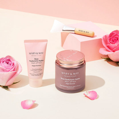 [MARY &amp; MAY] Set especial de mascarilla vegana con ácido hialurónico y rosa (125 g + 30 g)