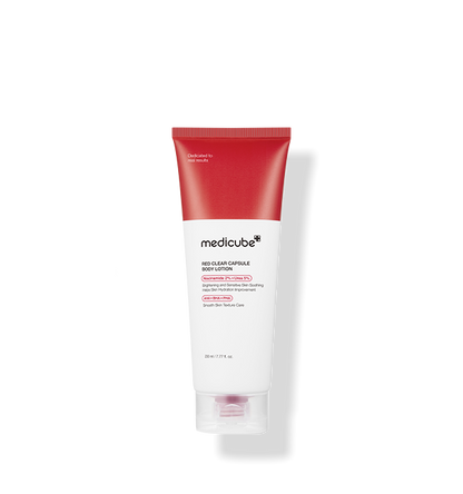 Loción corporal en cápsula transparente roja medicube de 230 ml