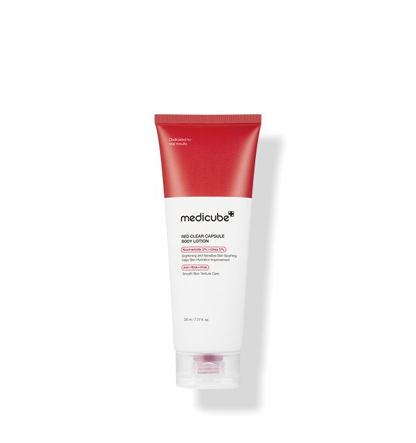 Loción corporal en cápsula transparente roja medicube de 230 ml