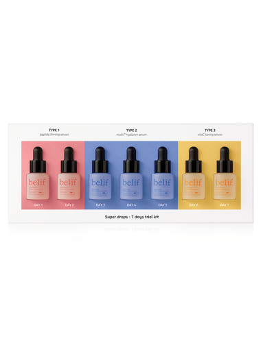 belif Super Drops 7 Days Trial Kit 6ml*7ea with hyaluronic for deep hydration