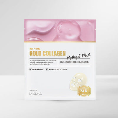 MISSHA 24K Prime Gold Collagen Hydrogel Mask 32g x 5ea with peptide for anti-wrinkle and firmness