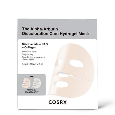 COSRX The Alpha-Arbutin Discoloration Care Hydrogel Mask 34g X 3ea with peptide for anti-wrinkle and firmness