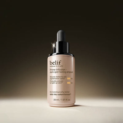 belif Prime Infusion Dark Spot Toning Ampoule 30ml with aha for exfoliation and renewal