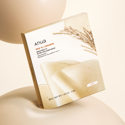 Anua Rice 70 Glow Collagen Mask 38g X 4ea with peptide for anti-wrinkle and firmness