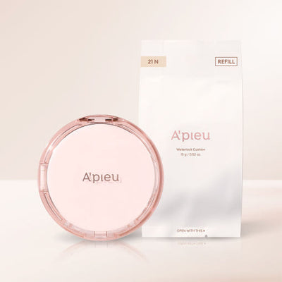 A'pieu Waterlock Cushion SPF50+ PA++++ Set 15g + 15g(Refill) #21 Light Beige with hyaluronic for deep hydration