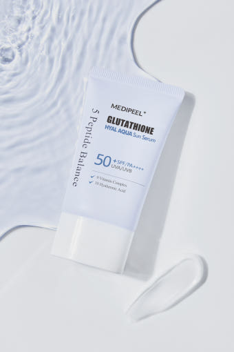 MEDIPEEL Glutathione Hyal Aqua Sun Serum SPF50+ PA++++ 50ml with niacinamide for bright skin and minimized pores