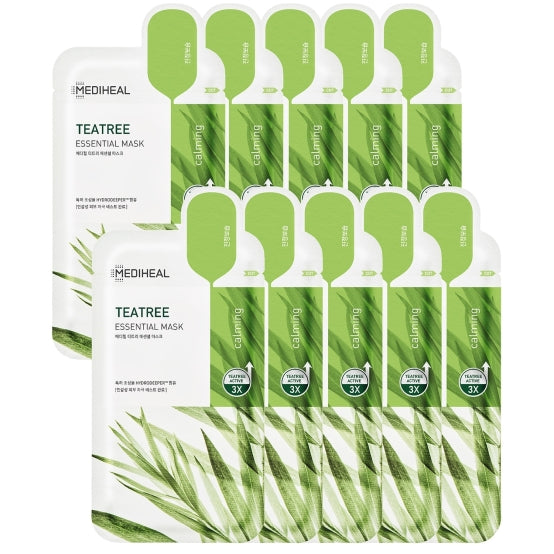Mascarilla esencial con solución para el cuidado del árbol del té de MEDIHEAL REX 24 ml x 10 unidades