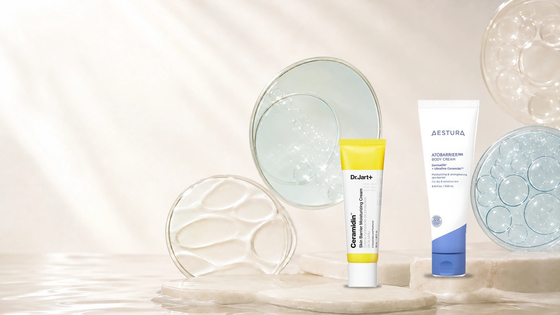 Available face and body ceramide products from Anua, Dr.Jart+, AESTURA and ILLIYOON